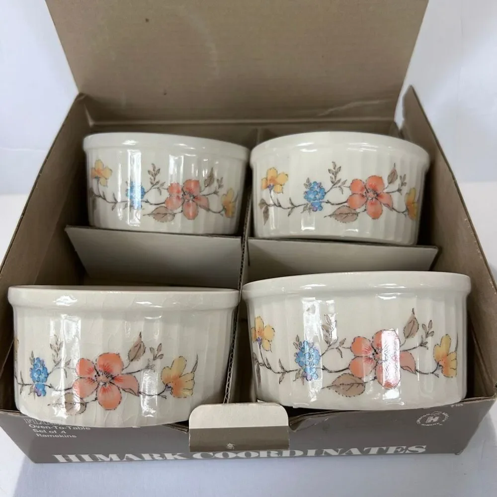 Vintage Himark Floral Mist 4 Ramekin Set NIB